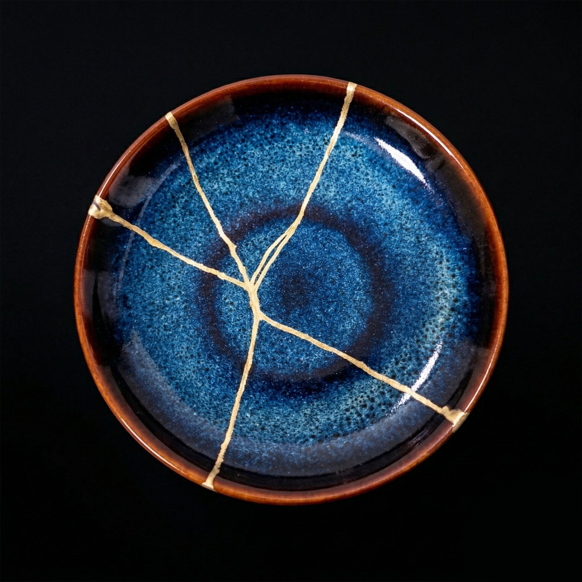 Handcrafted Deep Cosmic Blue Kintsugi Ceramic Dish