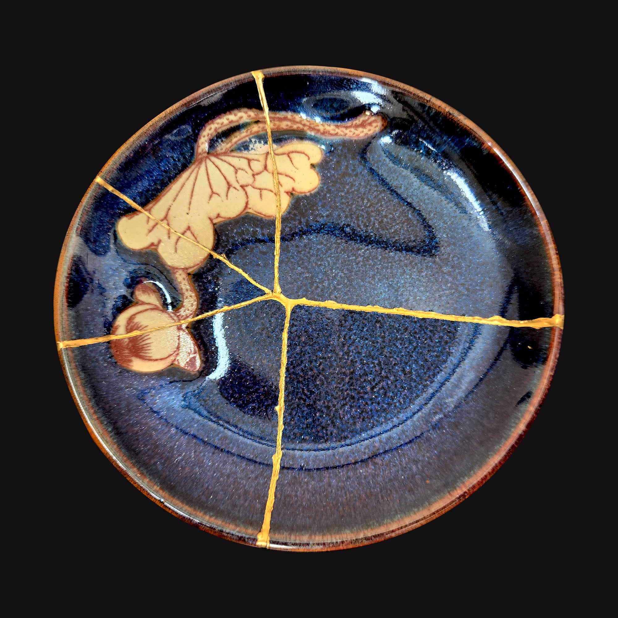 Handcrafted Deep Cosmic Blue Lotus Kintsugi Tea & Coffee Set