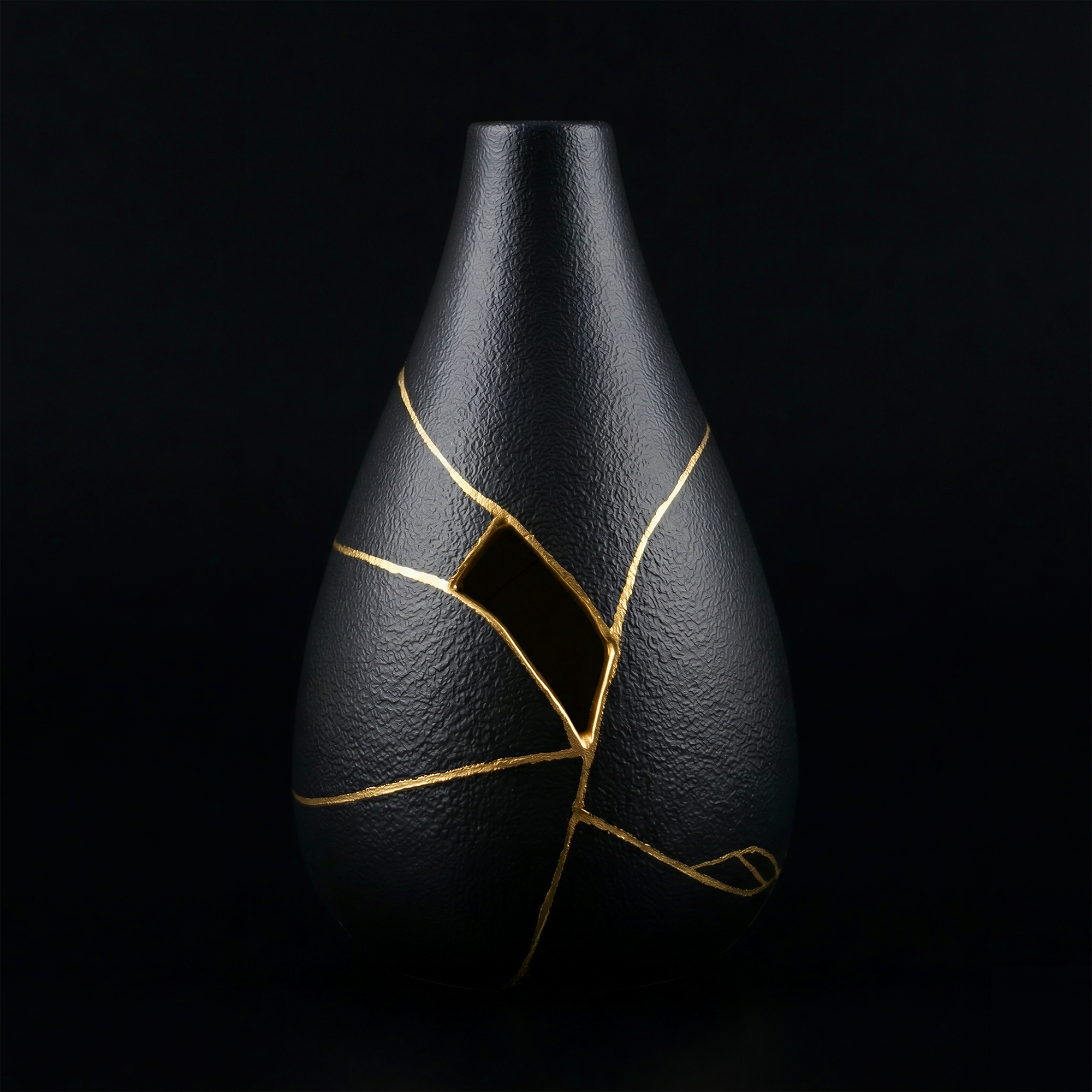 Small Black Kintsugi Ceramic Vase - Midnight Obsidian