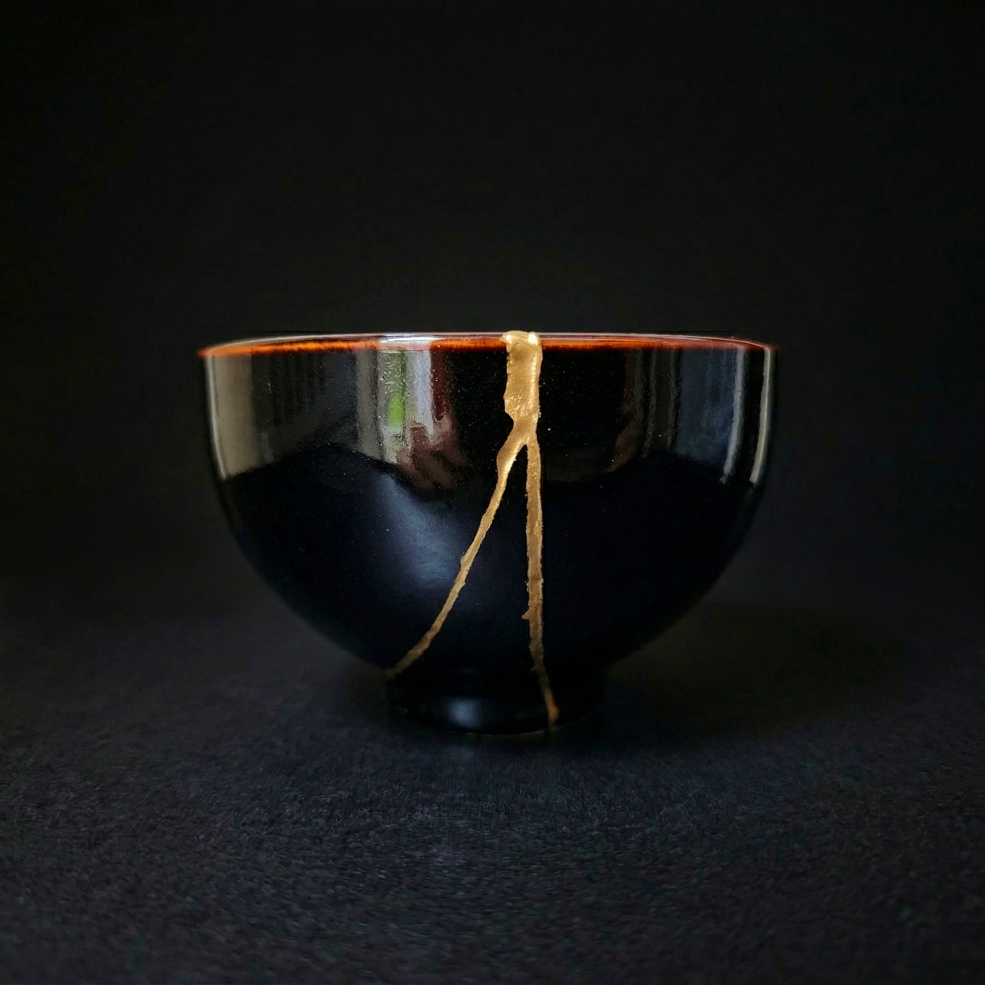 Handcrafted Midnight Obsidian Kintsugi Ceramic Bowl