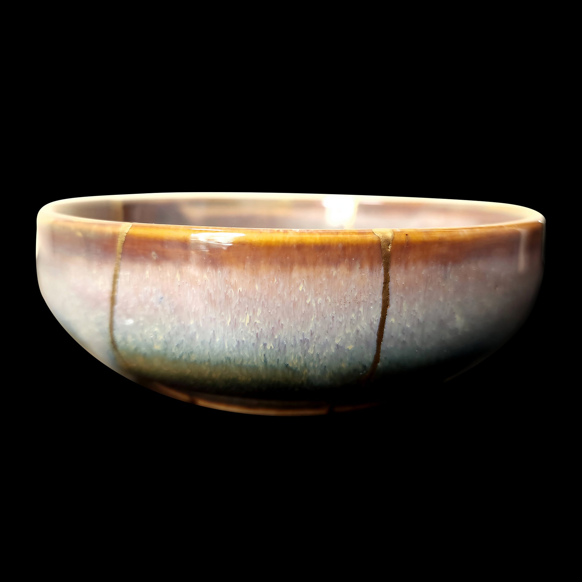 Pink Snow Kintsugi Shallow Rice Bowl, Wabi-Sabi Ceramic Art