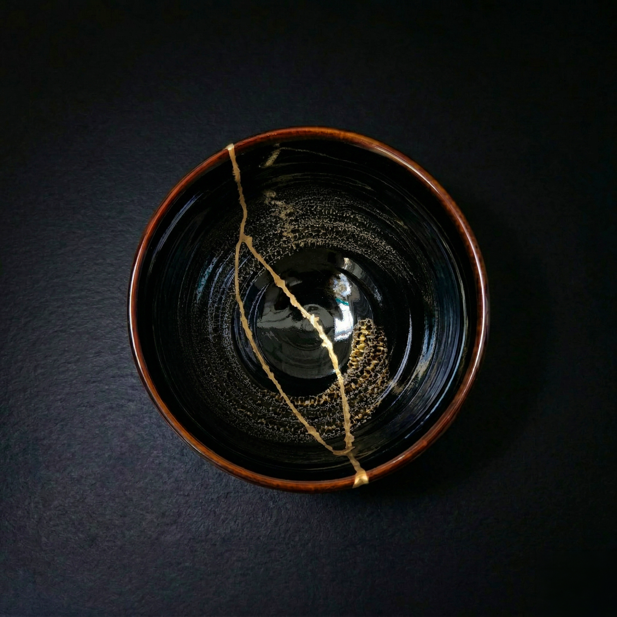 Handcrafted Midnight Obsidian Kintsugi Ceramic Bowl