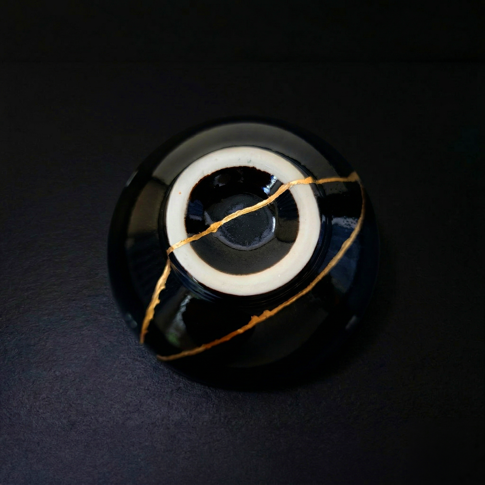 Handcrafted Midnight Obsidian Kintsugi Ceramic Bowl