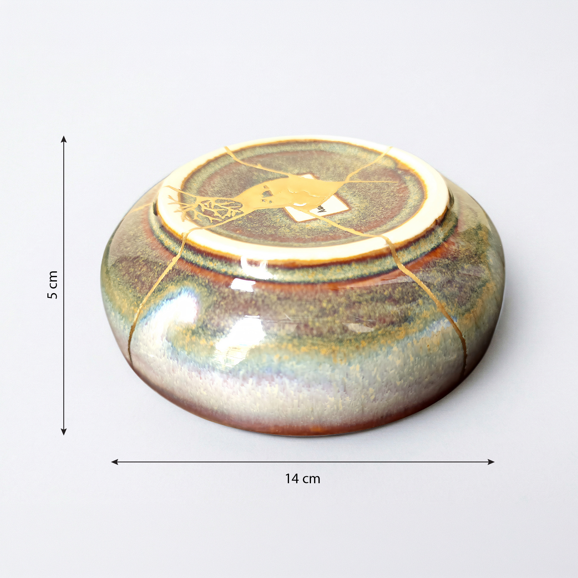Pink Snow Kintsugi Shallow Rice Bowl, Wabi-Sabi Ceramic Art