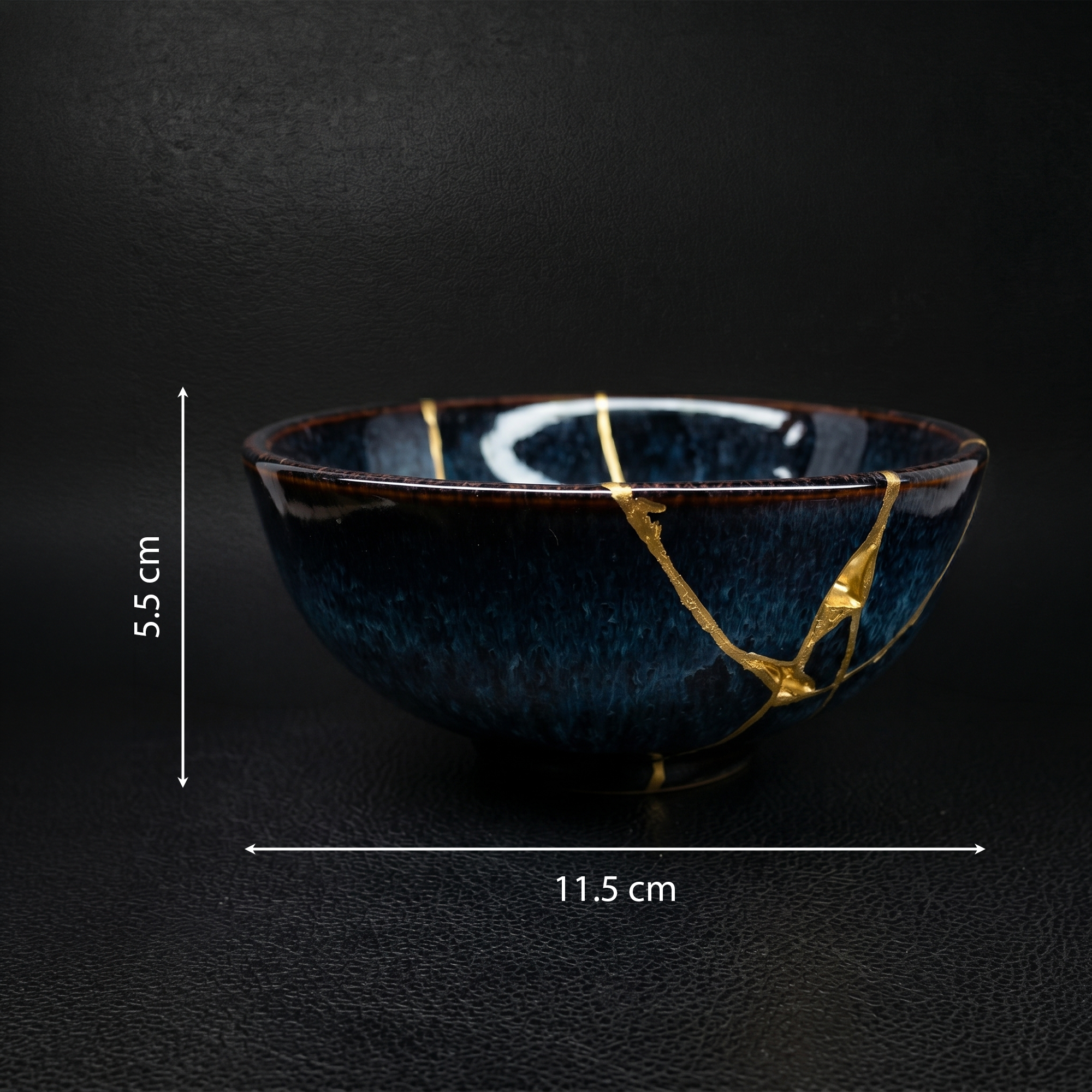 Handcrafted Sapphire Blue Reactive Kintsugi Ceramic Bowl