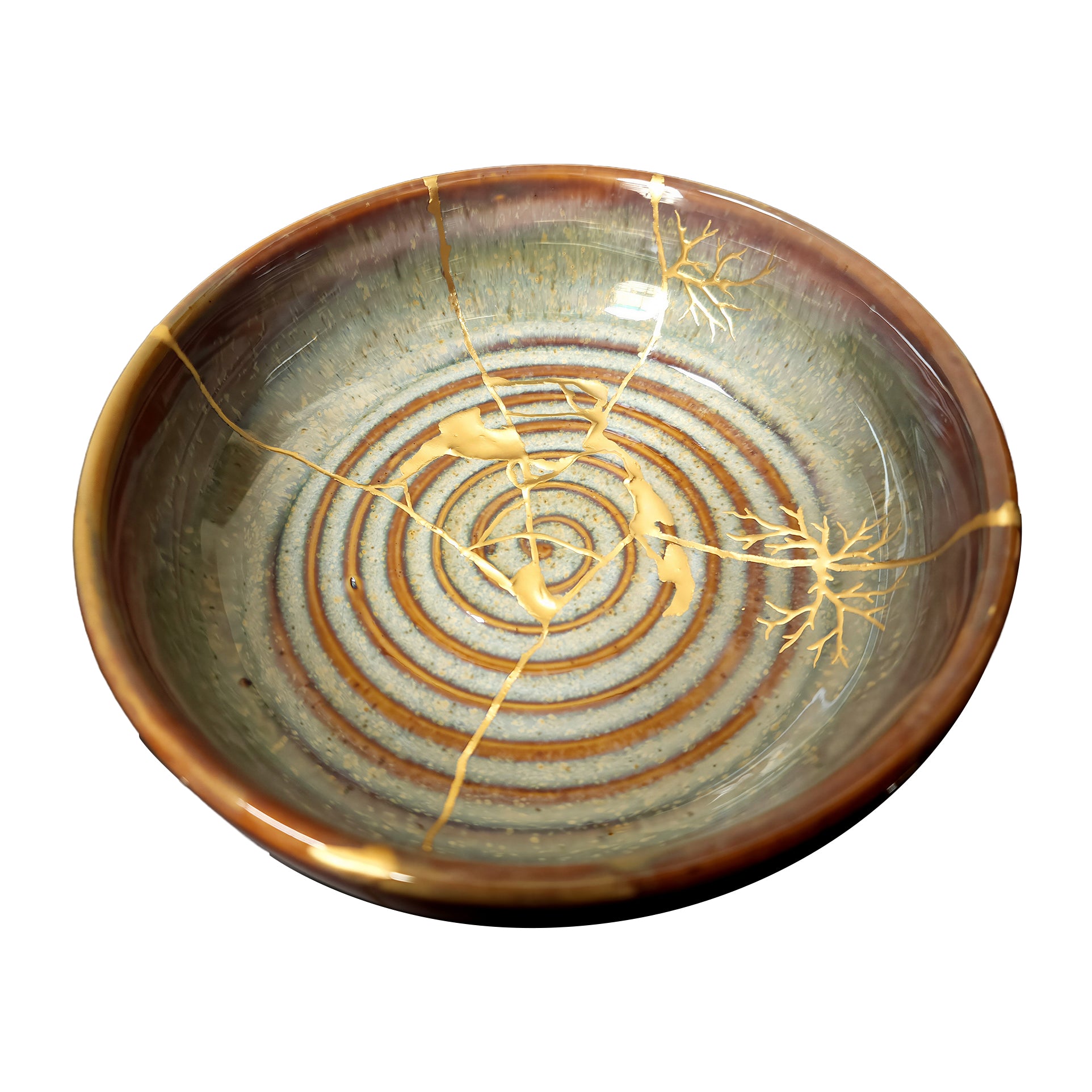 Pink Snow Kintsugi Shallow Rice Bowl, Wabi-Sabi Ceramic Art