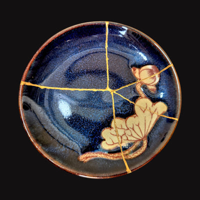 Handcrafted Deep Cosmic Blue Lotus Kintsugi Tea & Coffee Set