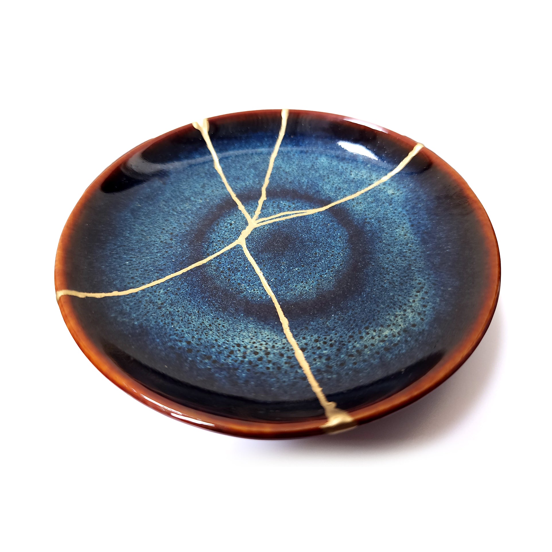 Handcrafted Deep Cosmic Blue Kintsugi Ceramic Dish