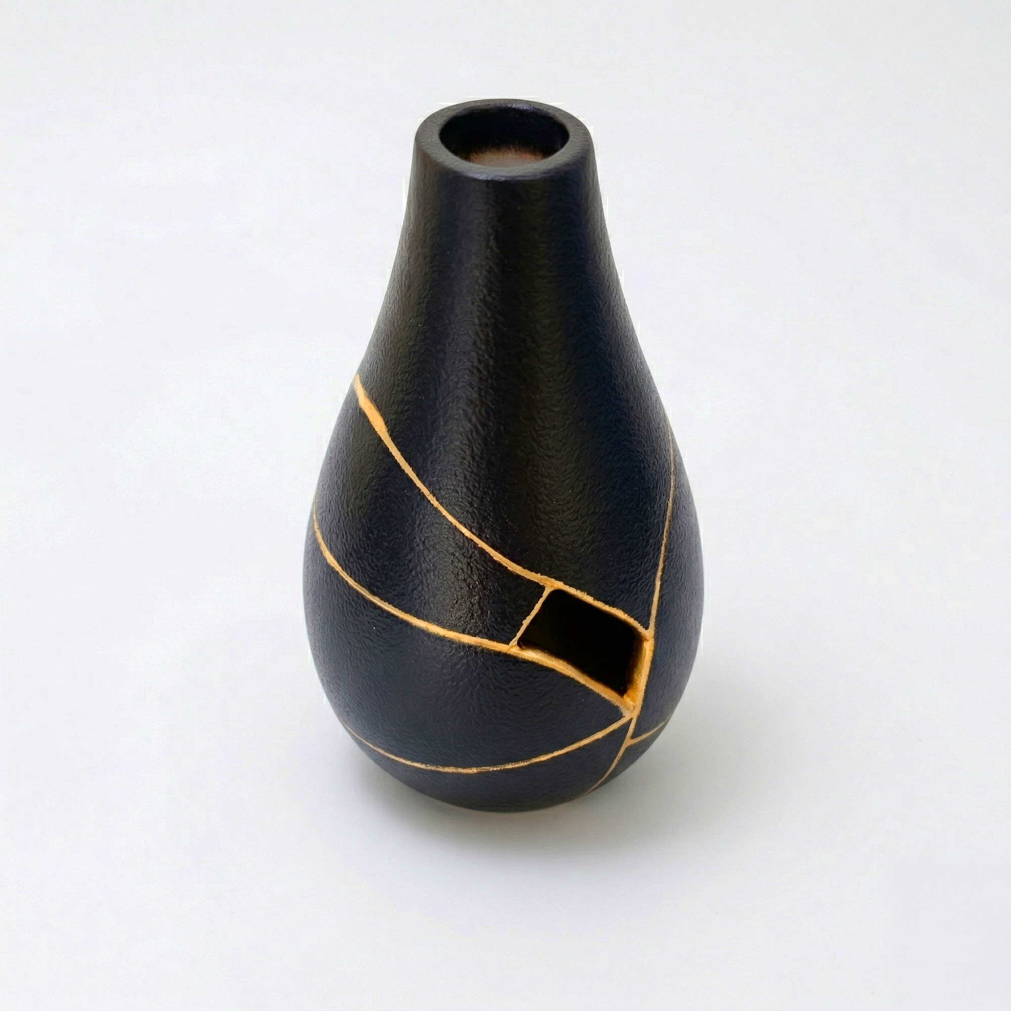 Small Black Kintsugi Ceramic Vase - Midnight Obsidian