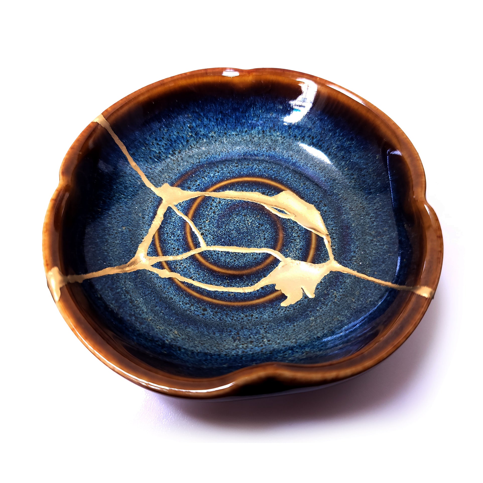 Small Deep Ocean Handcrafted Cosmic Blue Kintsugi Ceramic Bowl