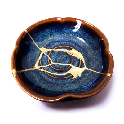 Small Deep Ocean Handcrafted Cosmic Blue Kintsugi Ceramic Bowl