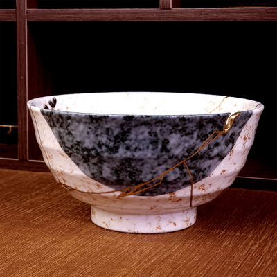 Cloud Mist Kintsugi Bowl - Handcrafted Stone-Flecked Decorative Bowl (17 x 9 cm)