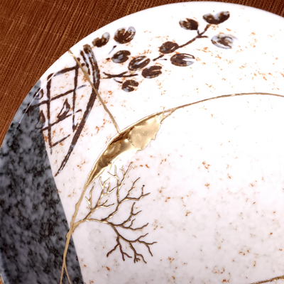 Cloud Mist Kintsugi Bowl - Handcrafted Stone-Flecked Decorative Bowl (17 x 9 cm)