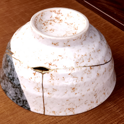 Cloud Mist Kintsugi Bowl - Handcrafted Stone-Flecked Decorative Bowl (17 x 9 cm)