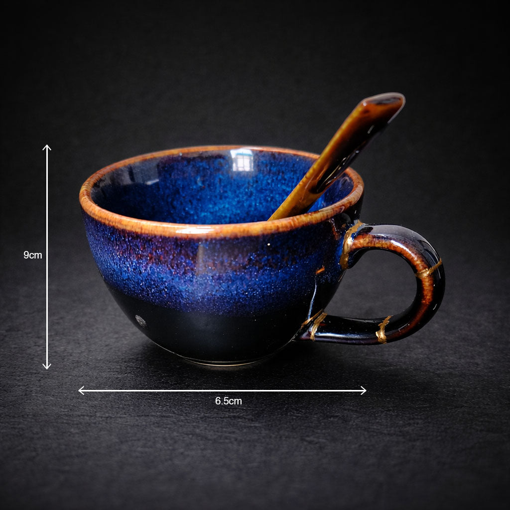 Handcrafted Deep Cosmic Blue Lotus Kintsugi Tea & Coffee Set