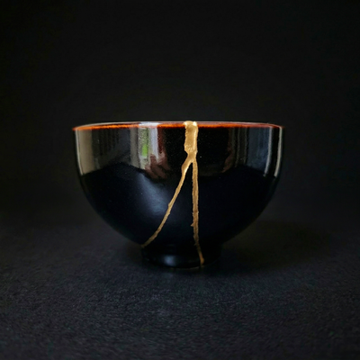 Handcrafted Midnight Obsidian Kintsugi Ceramic Bowl