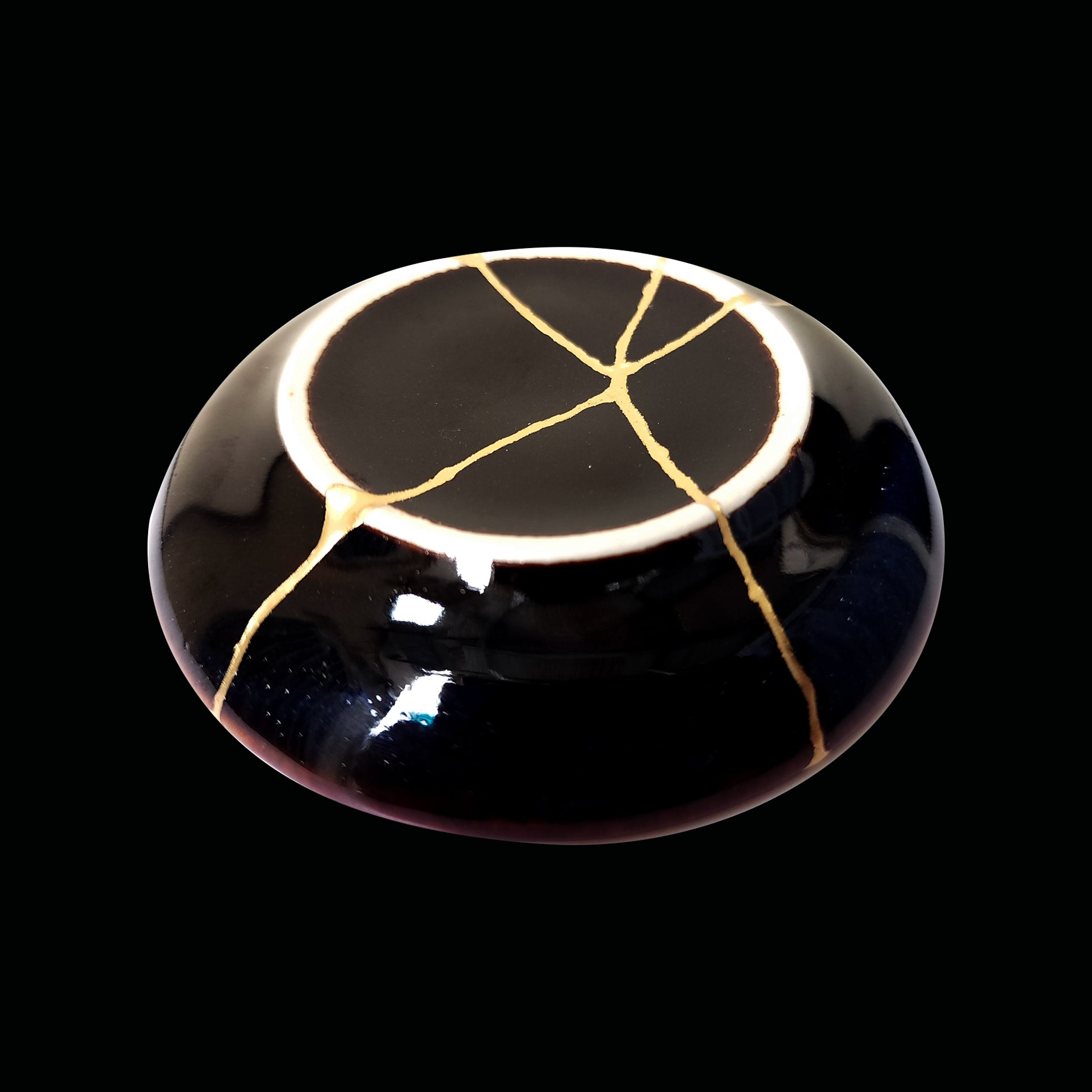 Handcrafted Deep Cosmic Blue Kintsugi Ceramic Dish