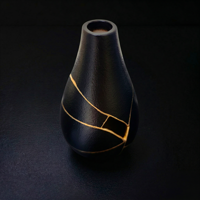 Small Black Kintsugi Ceramic Vase - Midnight Obsidian
