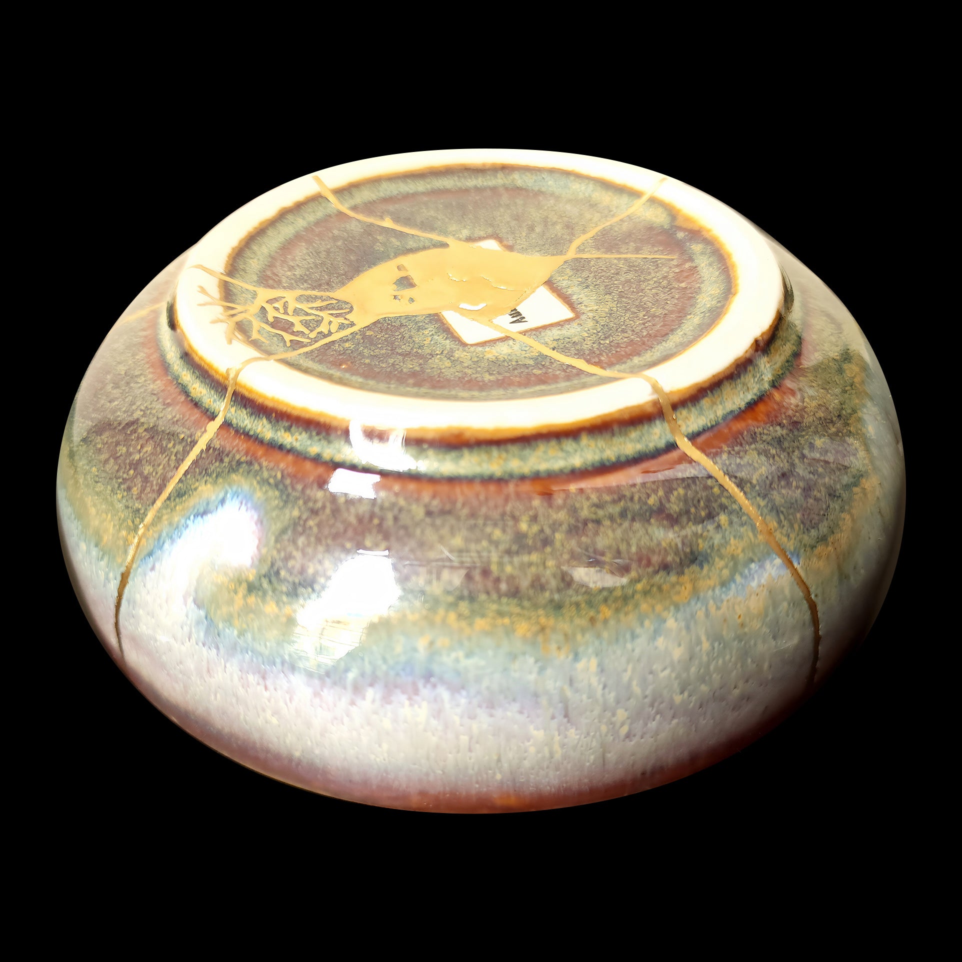 Pink Snow Kintsugi Shallow Rice Bowl, Wabi-Sabi Ceramic Art