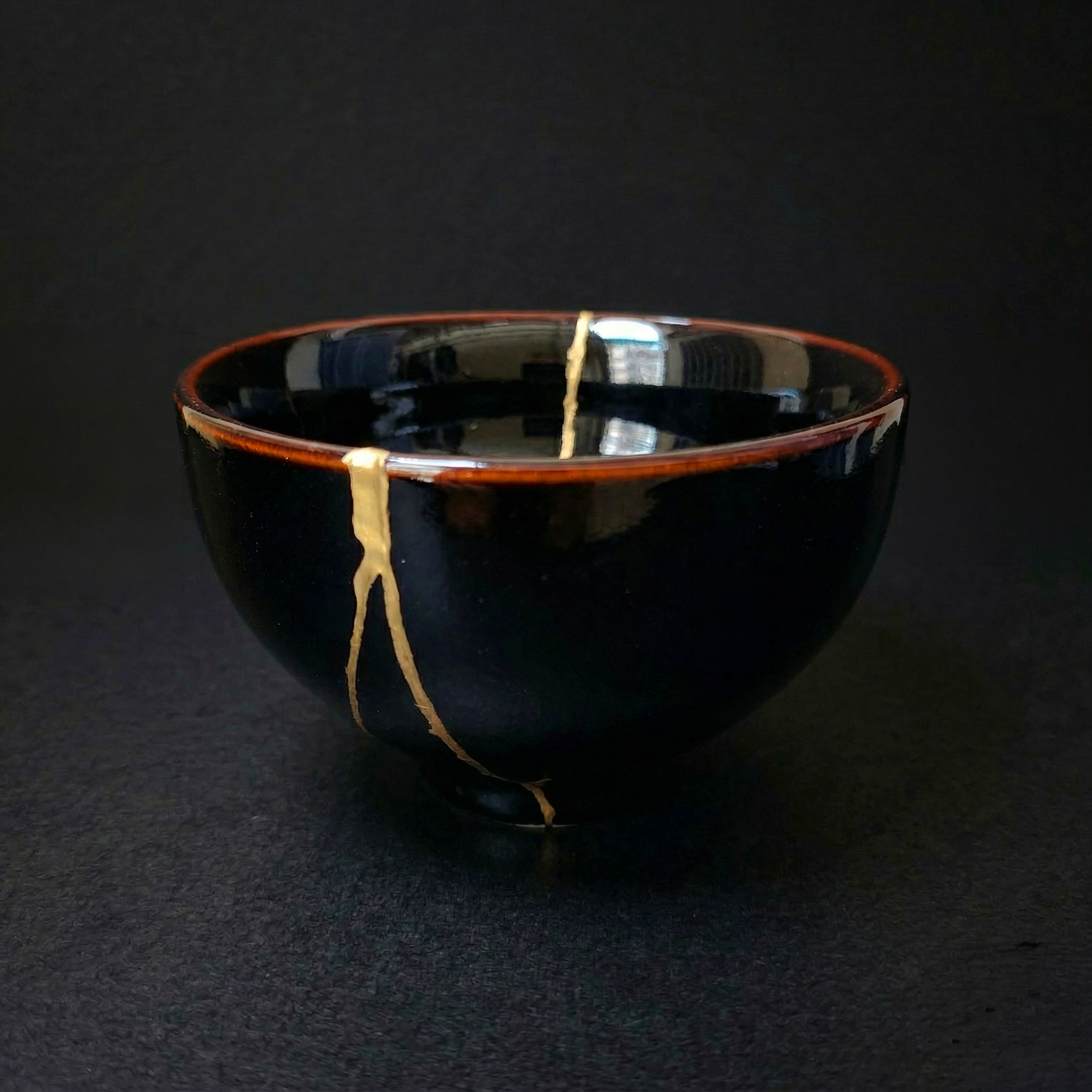 Handcrafted Midnight Obsidian Kintsugi Ceramic Bowl