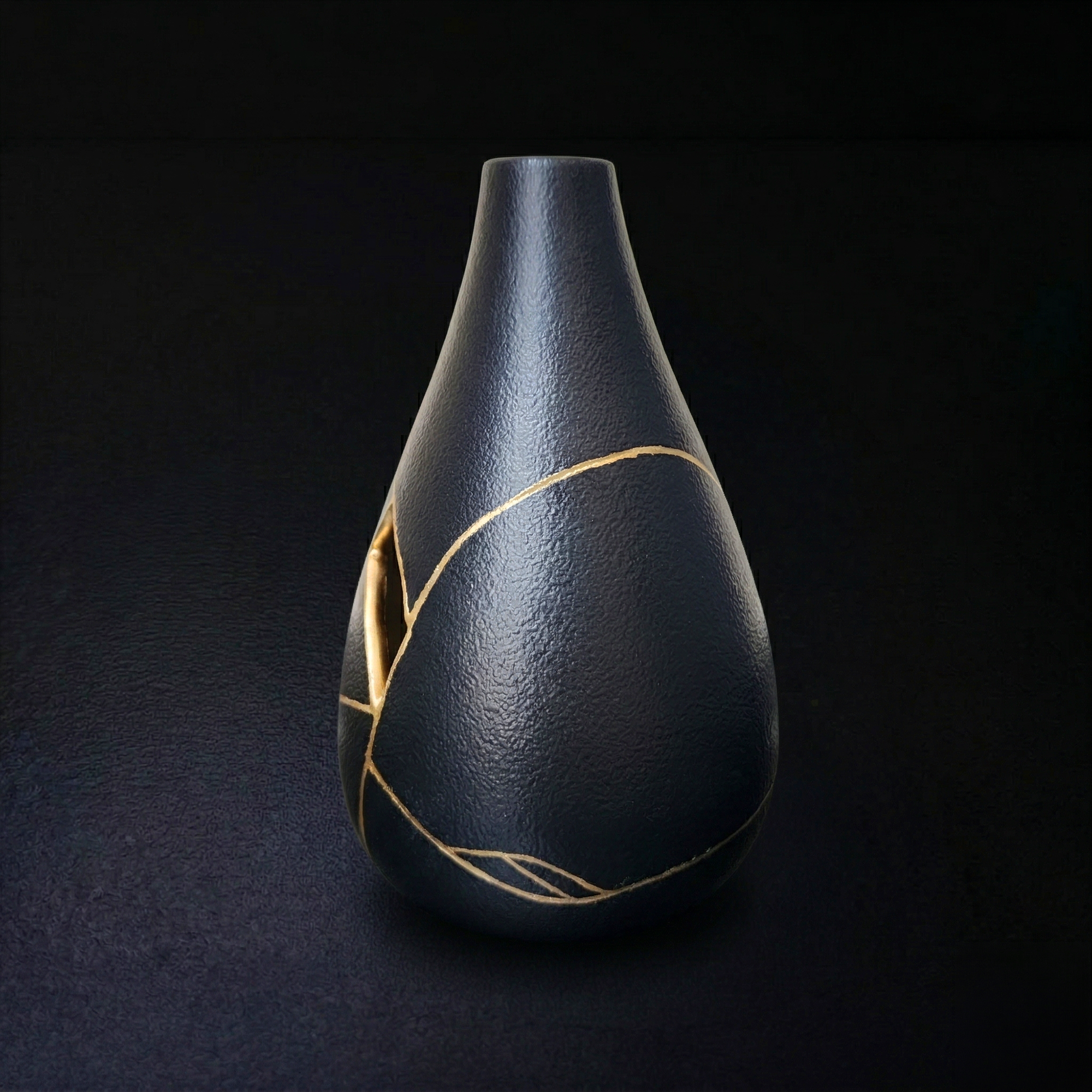 Small Black Kintsugi Ceramic Vase - Midnight Obsidian