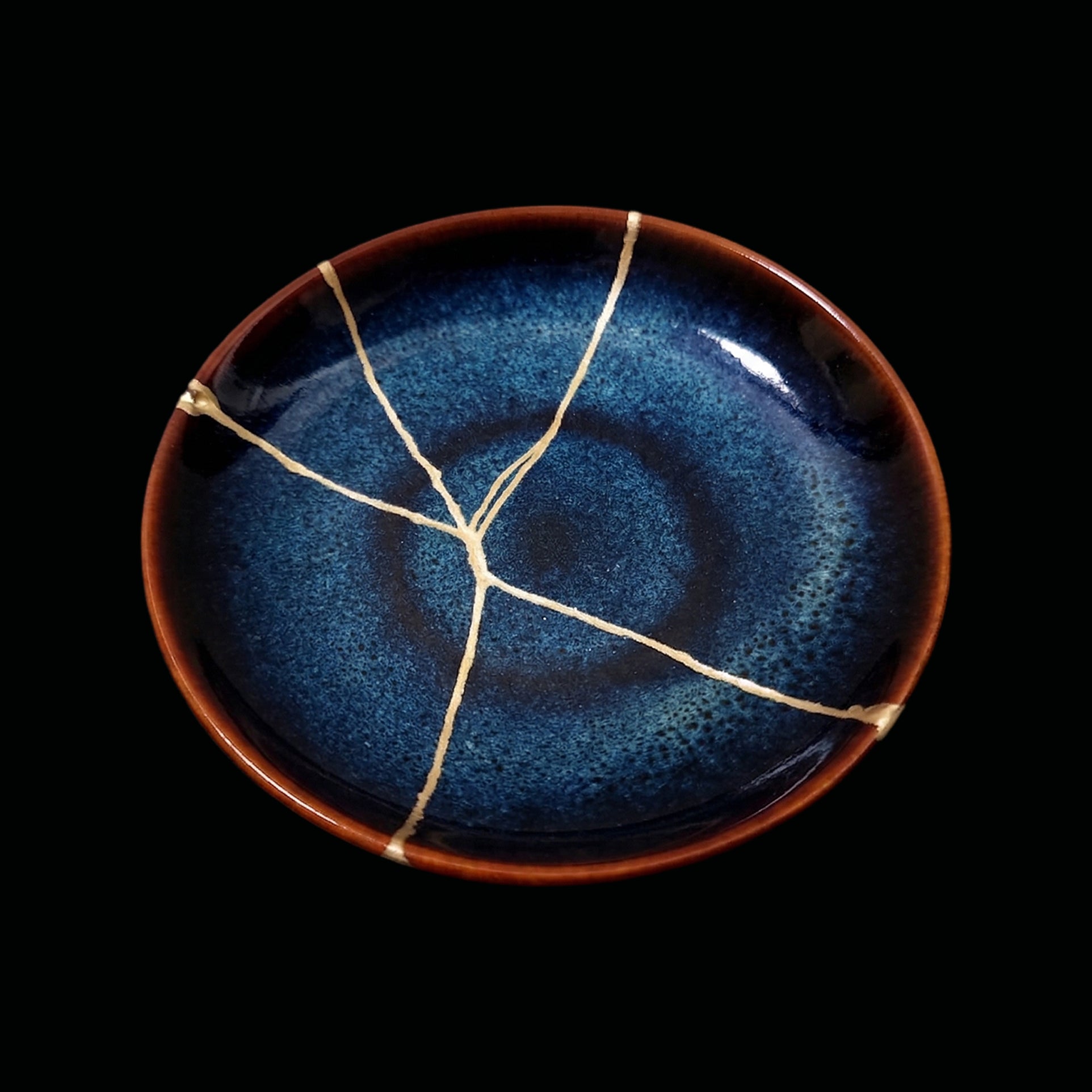 Handcrafted Deep Cosmic Blue Kintsugi Ceramic Dish
