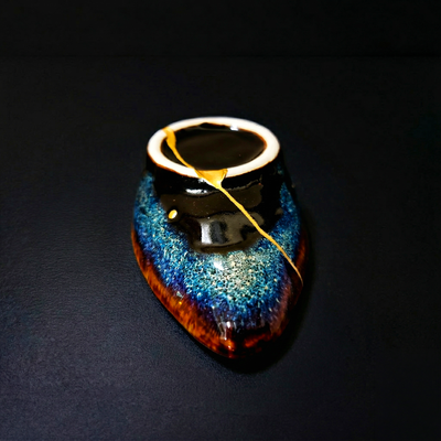 Handcrafted Deep Cosmic Blue Kintsugi Oval Boat Dish