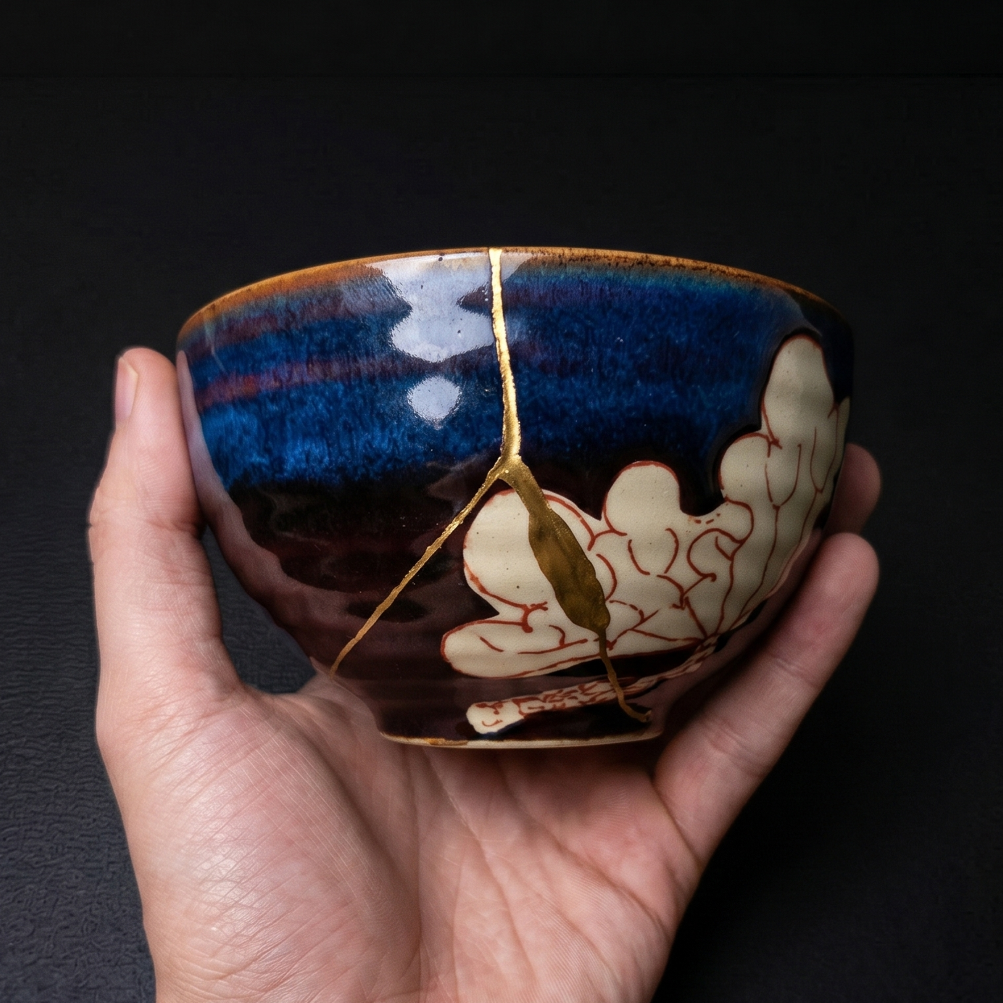 Handcrafted Lotus Leaf Kintsugi Ceramic Bowl