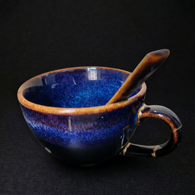 Handcrafted Deep Cosmic Blue Lotus Kintsugi Tea & Coffee Set