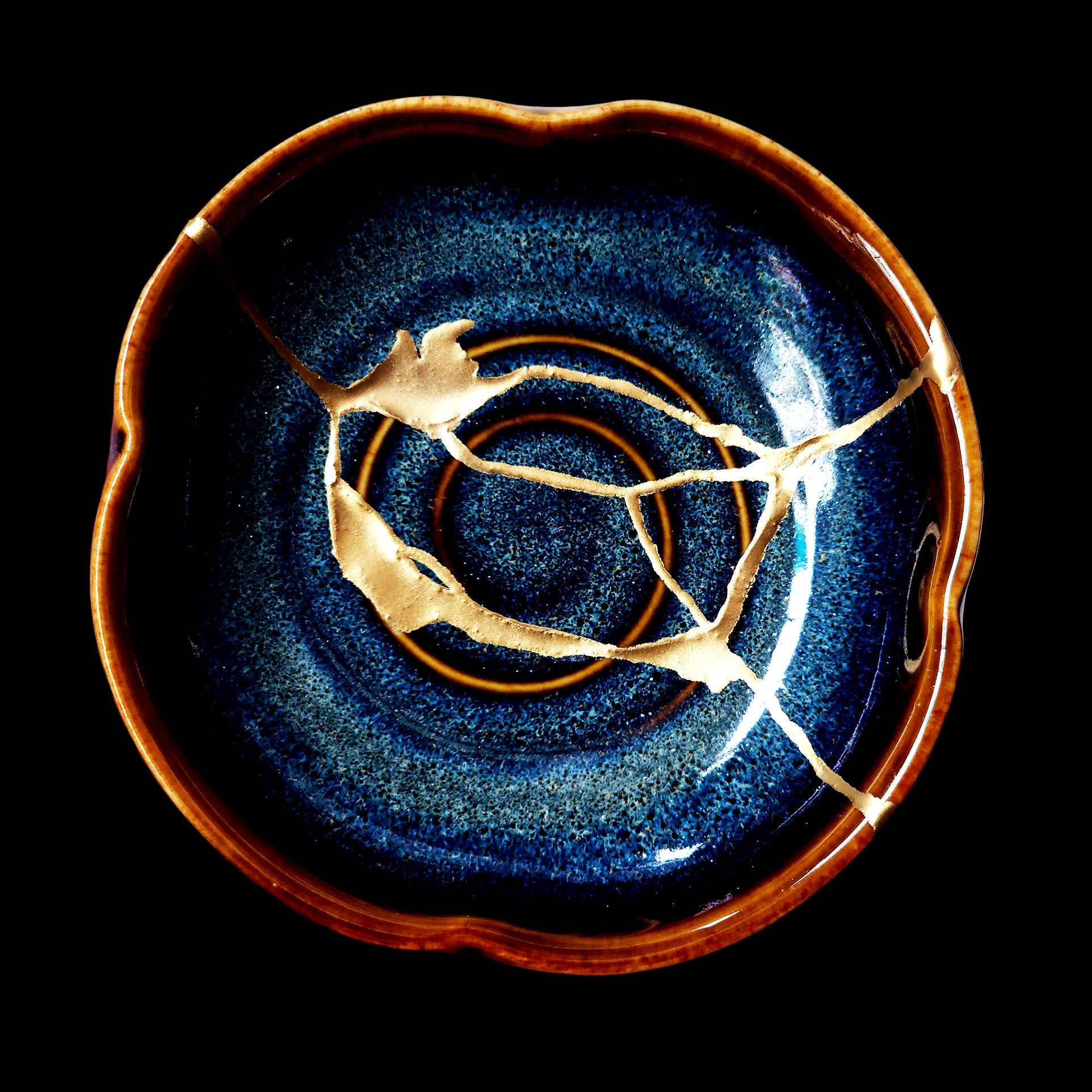 Small Deep Ocean Handcrafted Cosmic Blue Kintsugi Ceramic Bowl