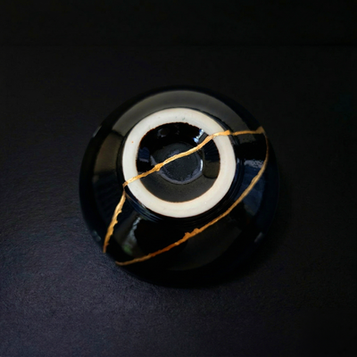 Handcrafted Midnight Obsidian Kintsugi Ceramic Bowl