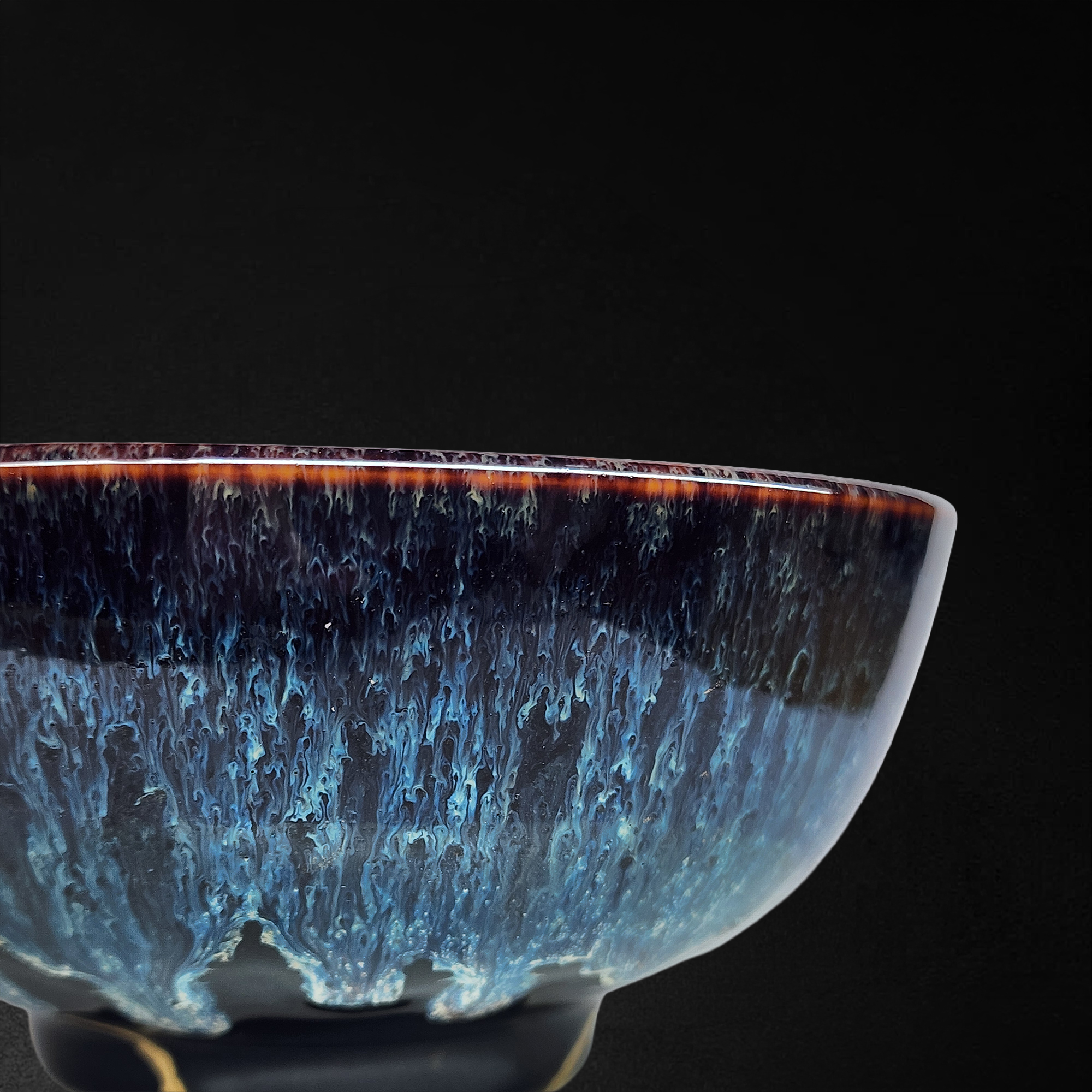 Handcrafted Sapphire Blue Reactive Kintsugi Ceramic Bowl