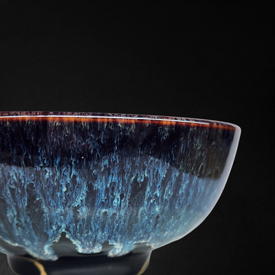 Handcrafted Sapphire Blue Reactive Kintsugi Ceramic Bowl