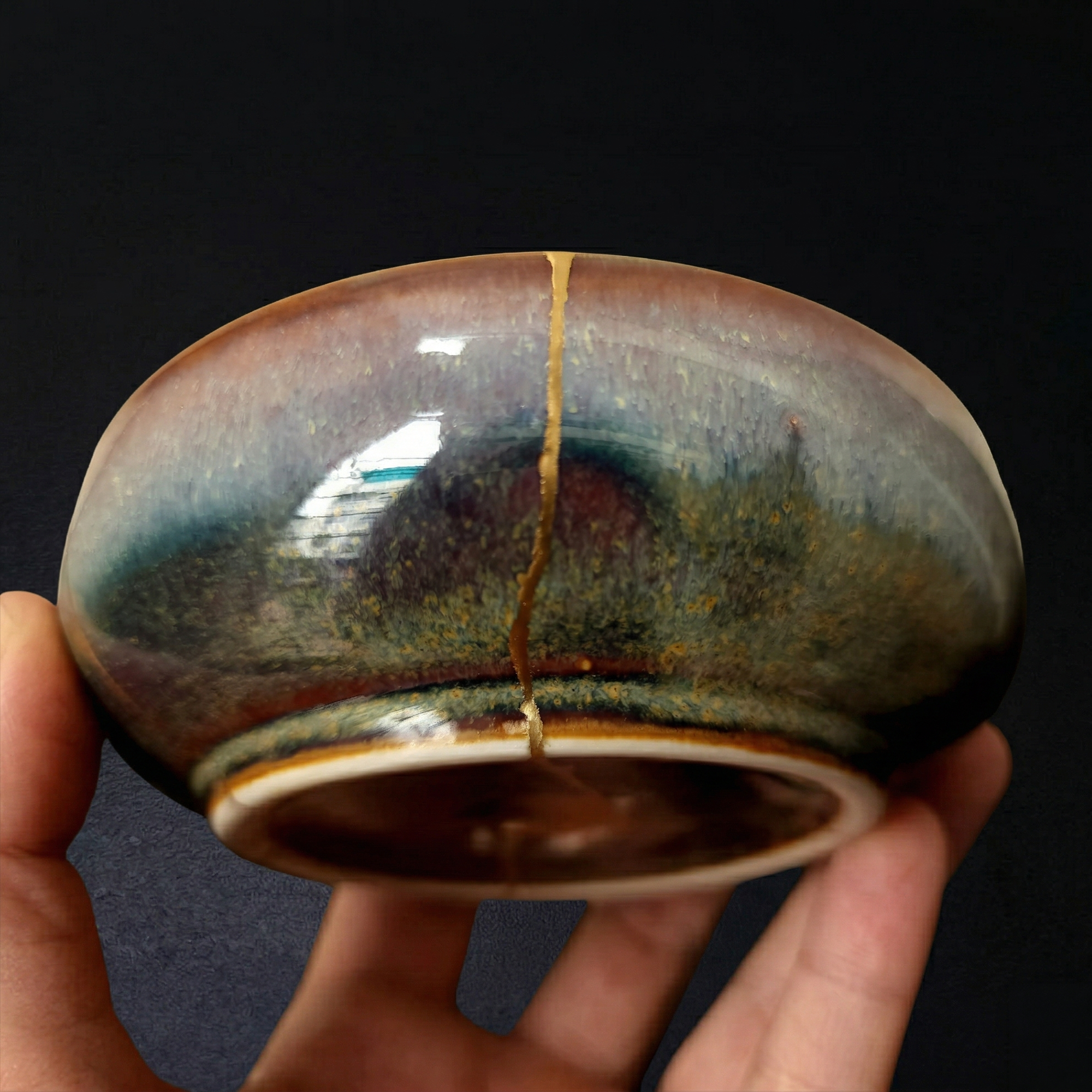 Pink Snow Kintsugi Shallow Rice Bowl, Wabi-Sabi Ceramic Art