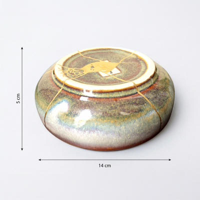 Pink Snow Kintsugi Shallow Rice Bowl, Wabi-Sabi Ceramic Art