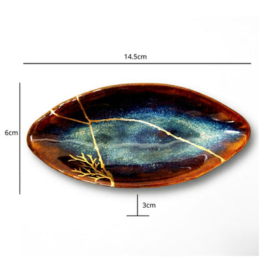 Handcrafted Deep Cosmic Blue Kintsugi Oval Boat Dish